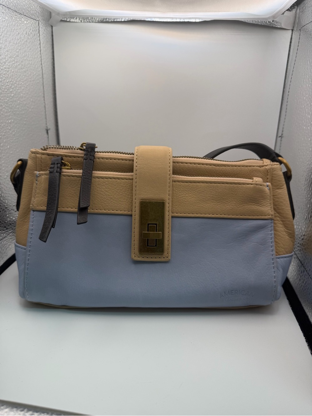 American Two-Tone Beige and Light Blue Crossbody Bag